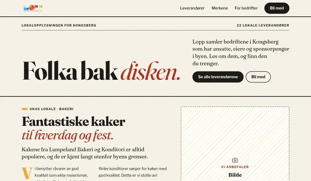 Forsiden i forslag B, med overskriften «Folka bak disken»